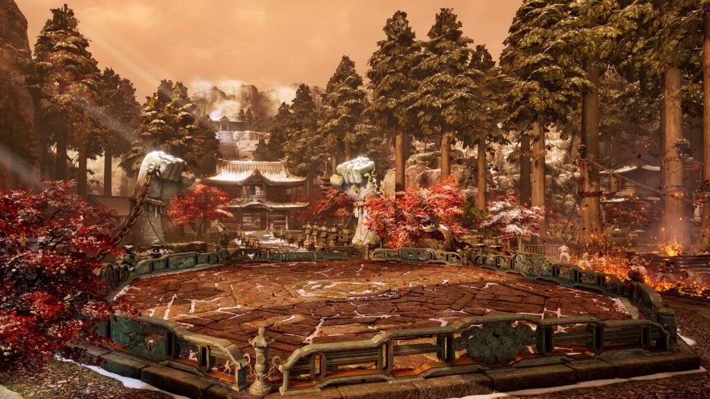 The image shows a DLC stage in the fighting game TEKKEN 8: Genmaji Temple