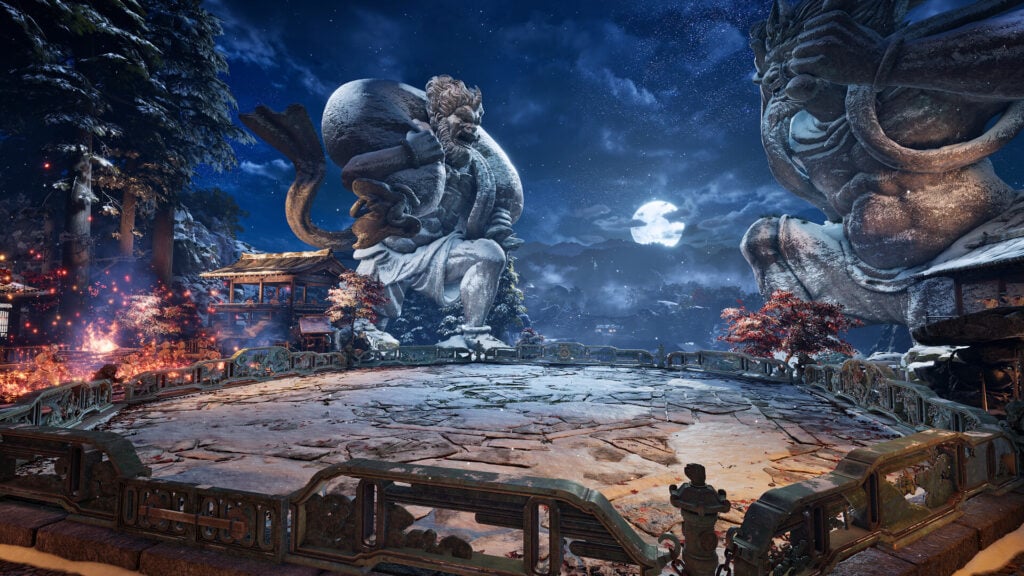 Genmaji Temple is a TEKKEN 8 DLC stage. The image shows the location at nighttime