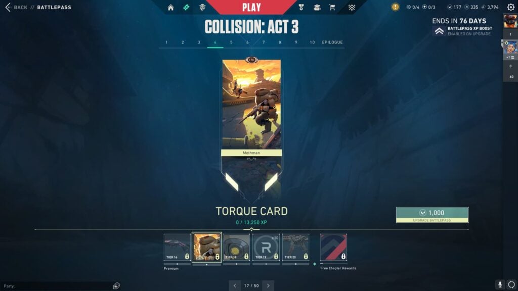 Torque Card in the VALORANT Episode 9 Act 3 Battle Pass.