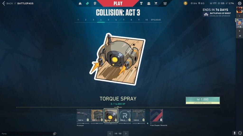 Torque Spray in the VALORANT Episode 9 Act 3 Battle Pass.