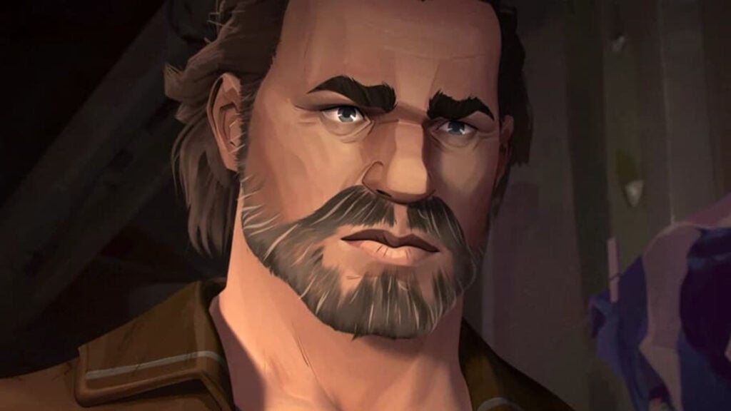 Vander, a white man with long hair and bear from the League of Legends TV Show.