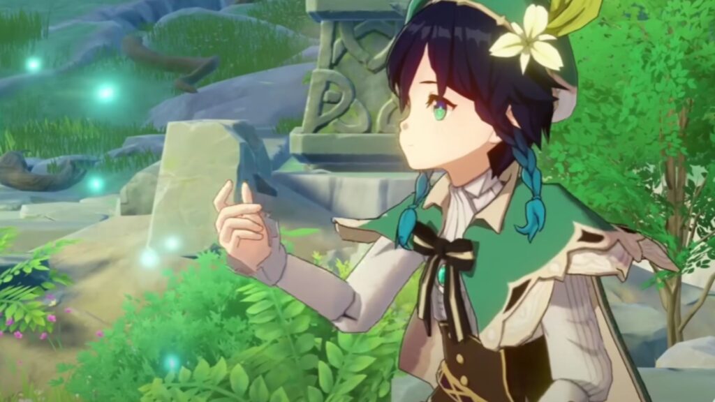 Venti is sitting on a rock