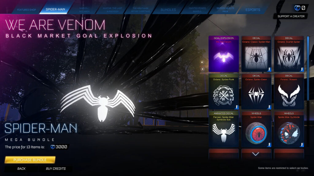 The goal explosion animation We are Venom in the game Rocket League
