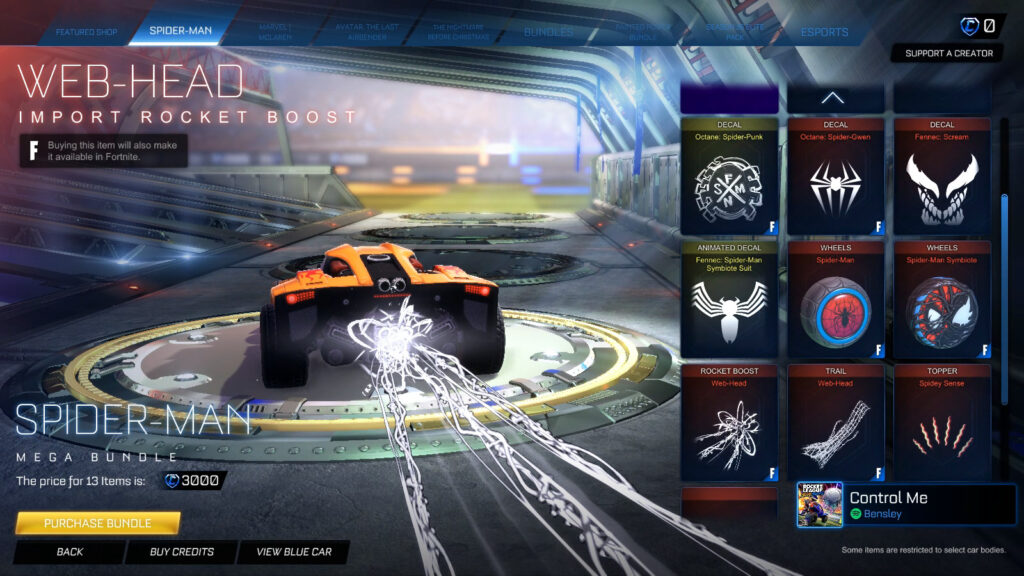 Web-Head boost in Rocket League