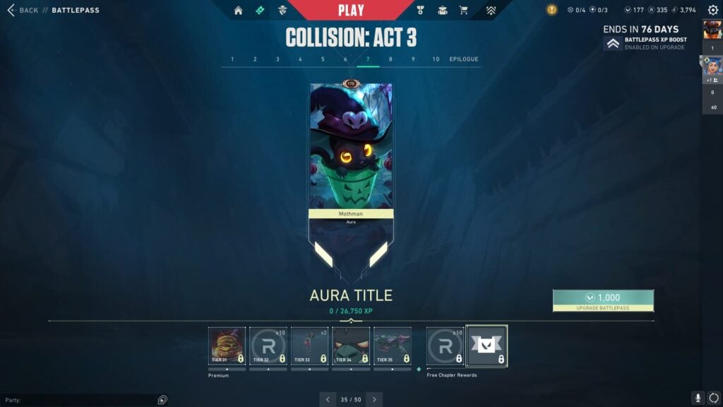 Aura Title (Free) in the VALORANT Episode 9 Act 3 Battle Pass.