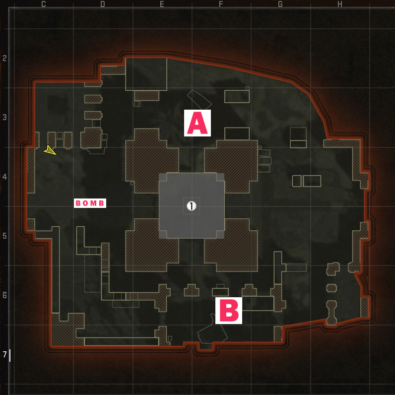 An image detailing the bombsites and bomb in Search and Destroy, a game mode in Call of Duty Black Ops 6.