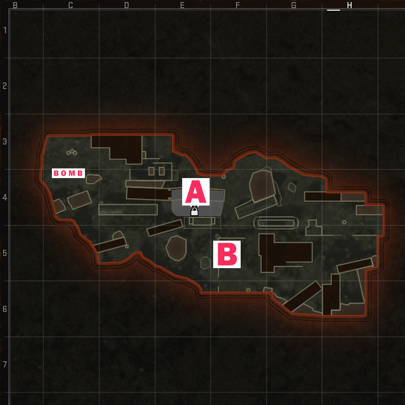An image detailing the bombsites and bomb in Search and Destroy, a game mode in Call of Duty Black Ops 6.