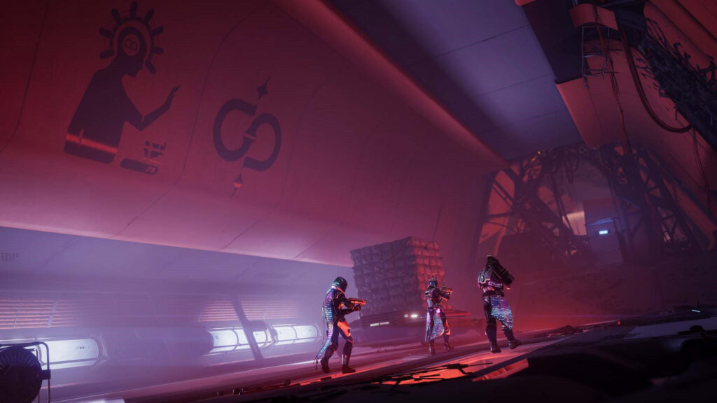 Guardians run down the hallways of Vesper Station in Destiny 2's new dungeon, Vesper's Host.