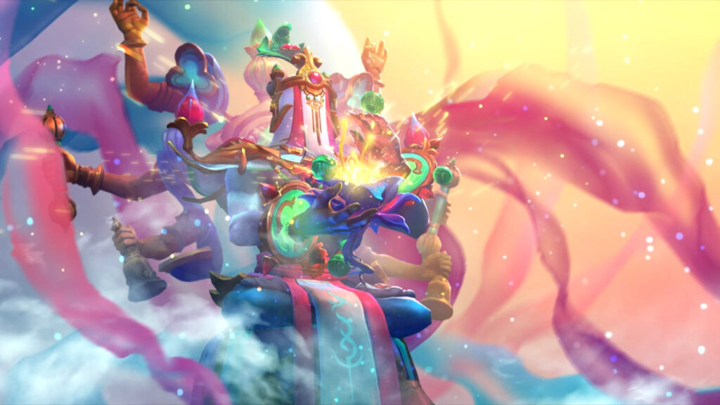 Oracle from Dota 2 prepares to fight with a swirl of colour.