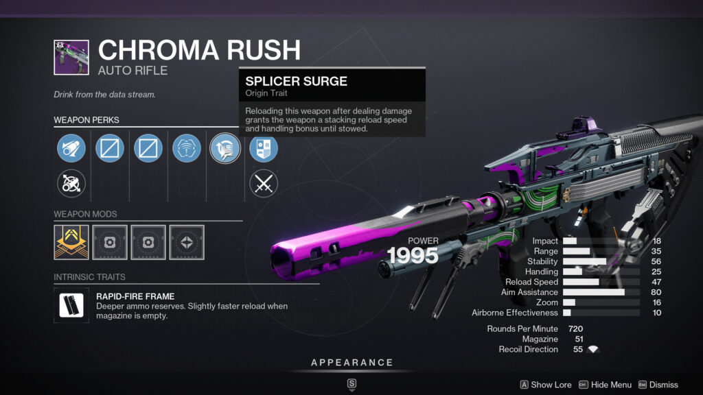 The Chroma Rush auto rifle in Destiny 2.