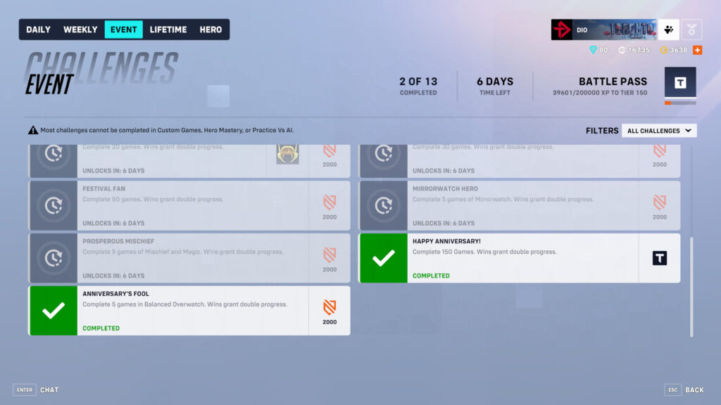 Week 2 challenges and rewards continued