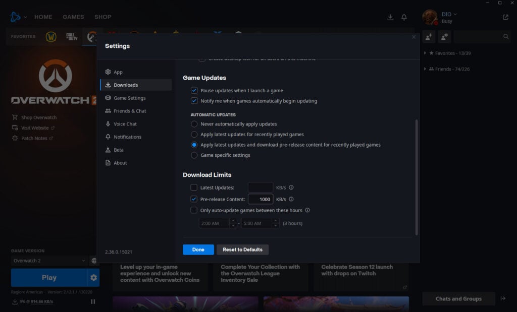 How to automatically download Overwatch 2 updates
