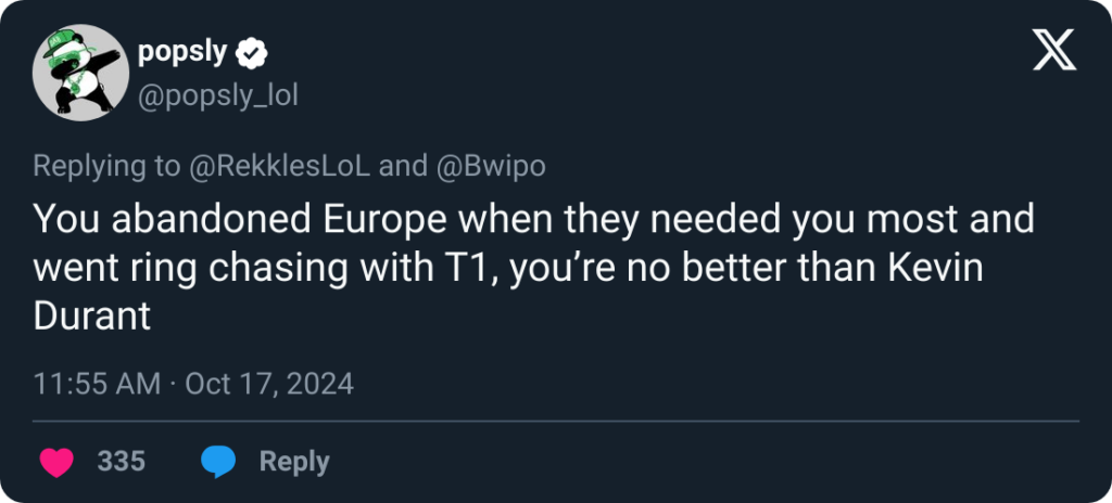 popsly's remark incensed Rekkles.