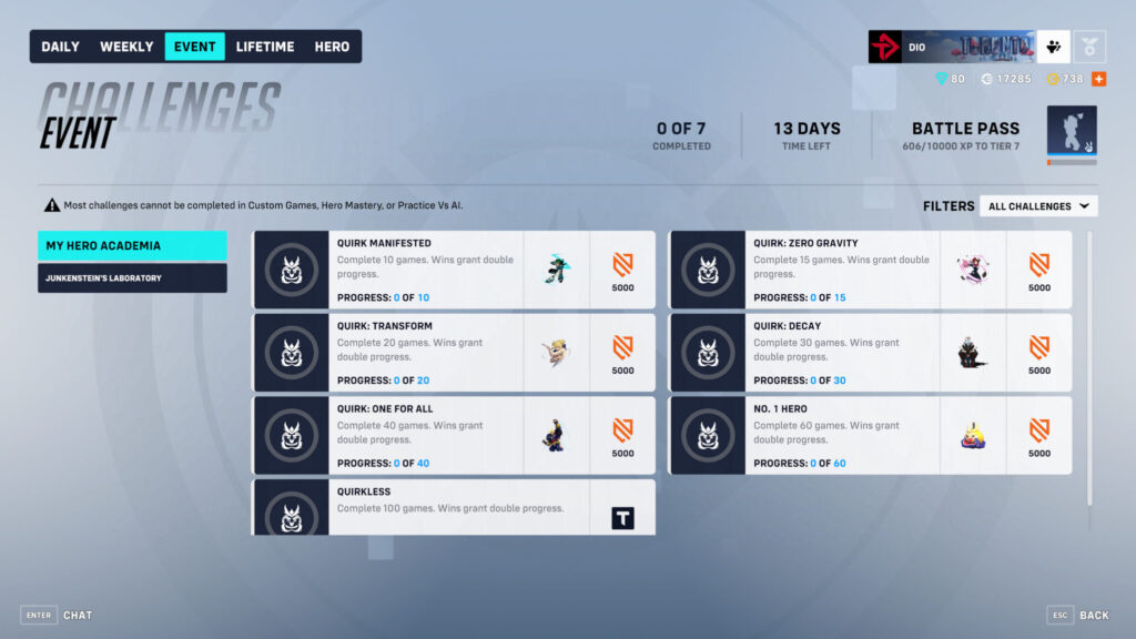 Overwatch 2 My Hero Academia event challenges and rewards