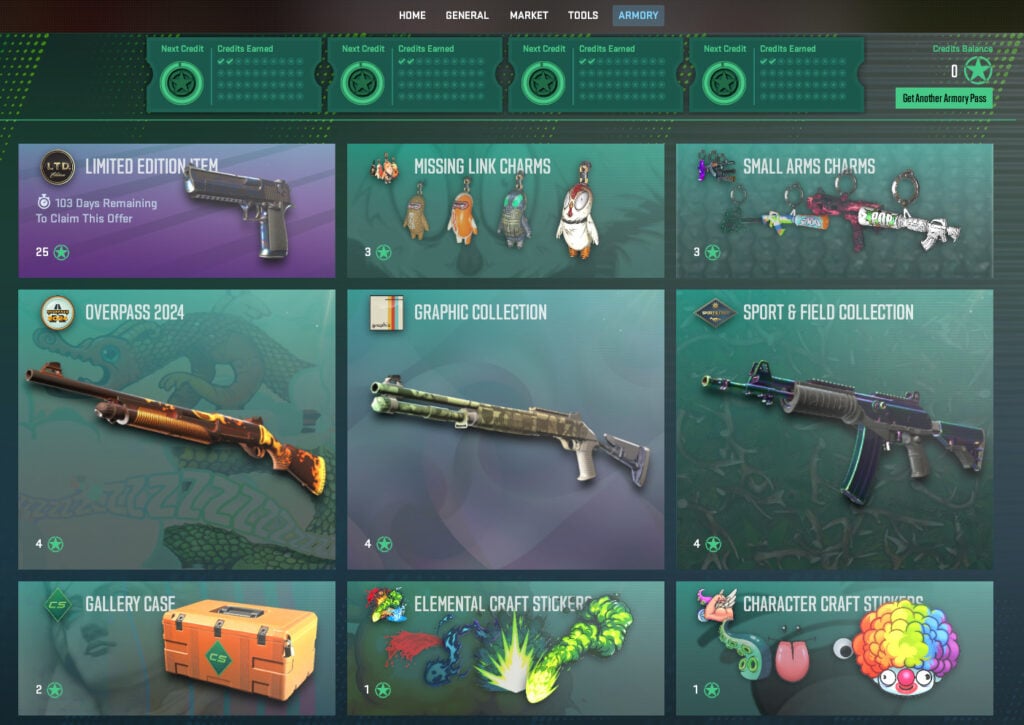 The Armory Pass and all items you can buy in CS2.