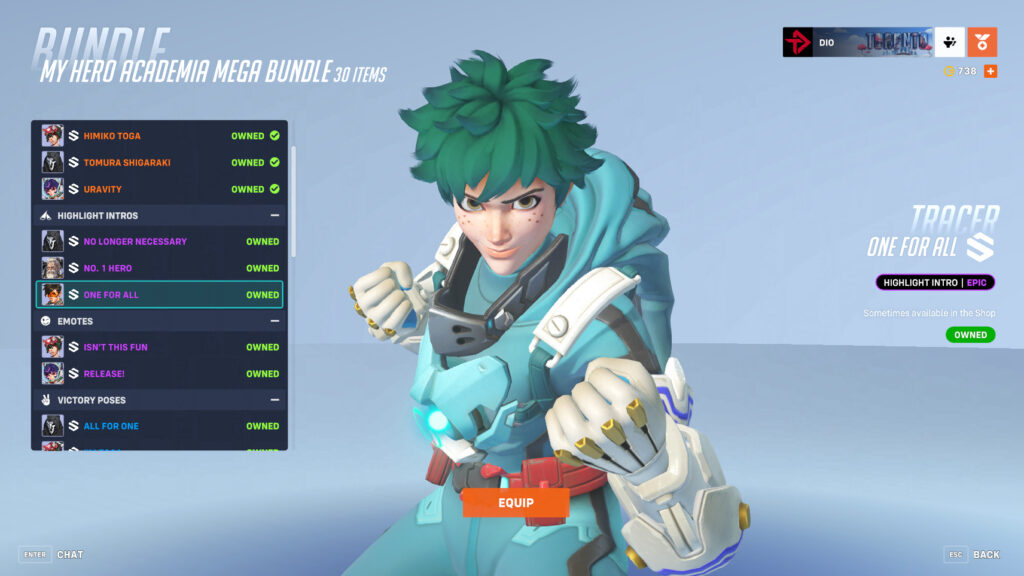 All Overwatch 2 My Hero Academia skins