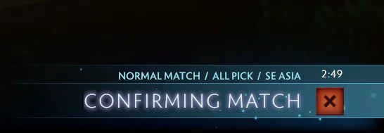 A screenshot of a Confirming Match bug in Dota 2.
