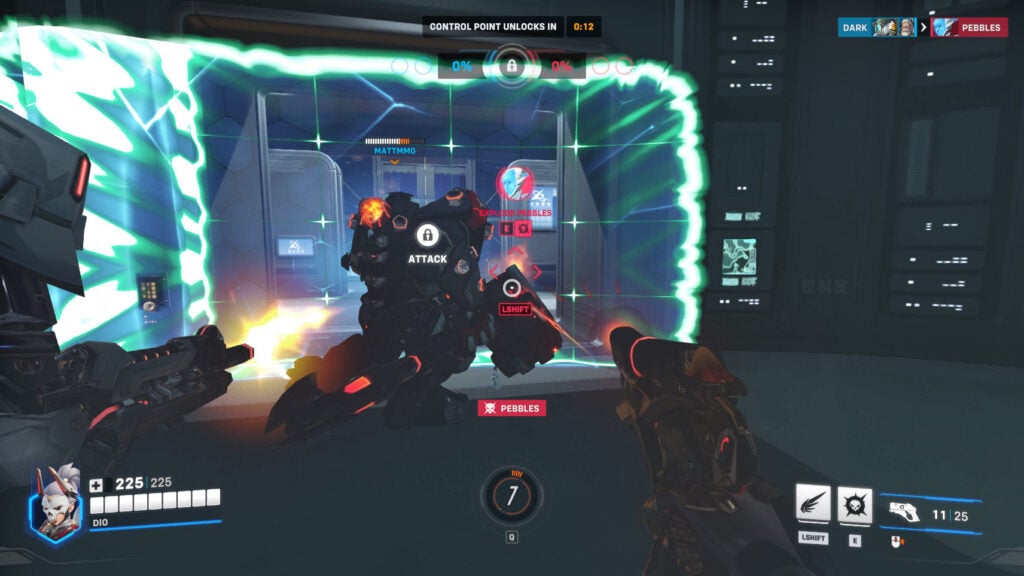 Reinhardt's shield is a frontal energy barrier in Mirrorwatch