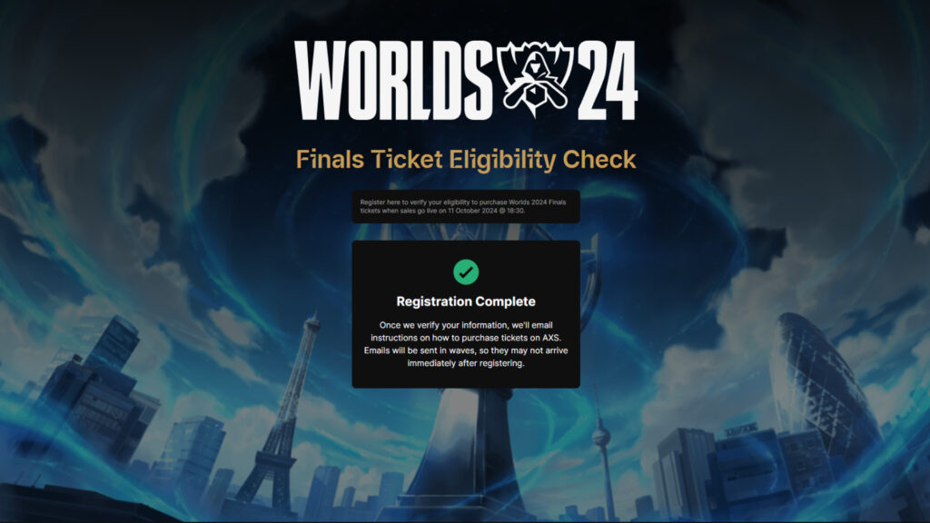 Finals Ticket Eligibility page for LoL Worlds