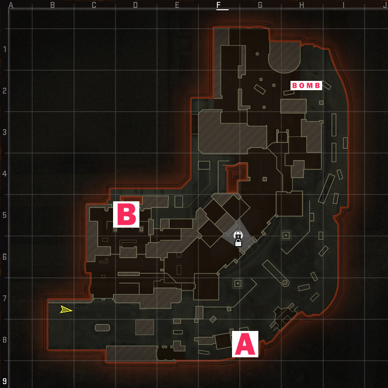 An image detailing the bombsites and bomb in Search and Destroy, a game mode in Call of Duty Black Ops 6.