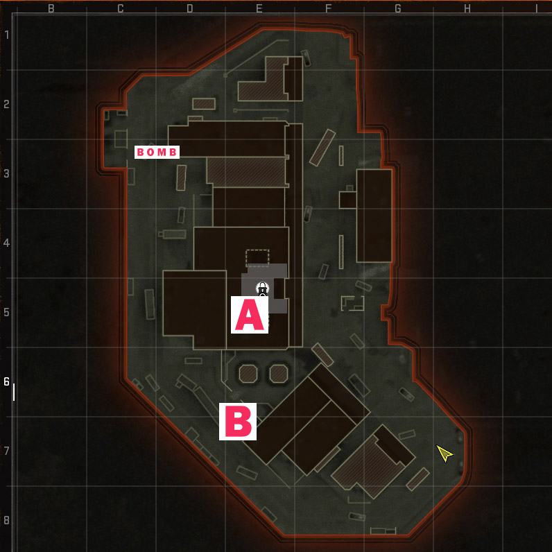 An image detailing the bombsites and bomb in Search and Destroy, a game mode in Call of Duty Black Ops 6.