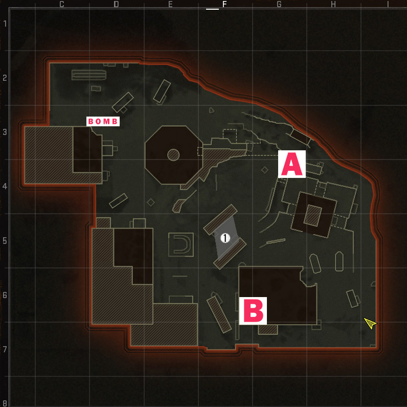 An image detailing the bombsites and bomb in Search and Destroy, a game mode in Call of Duty Black Ops 6.