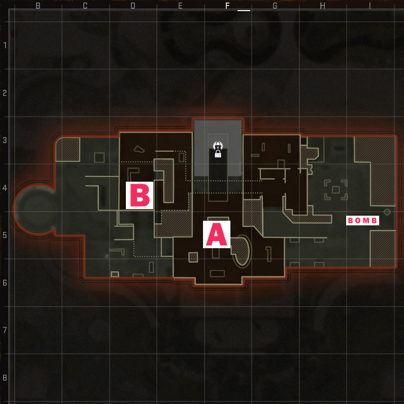 An image detailing the bombsites and bomb in Search and Destroy, a game mode in Call of Duty Black Ops 6.