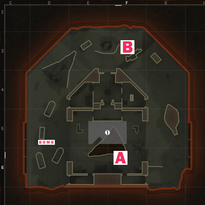 An image detailing the bombsites and bomb in Search and Destroy, a game mode in Call of Duty Black Ops 6.