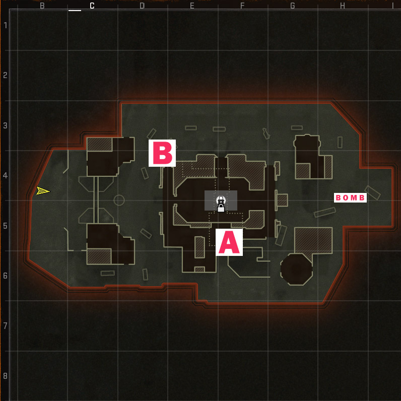 An image detailing the bombsites and bomb in Search and Destroy, a game mode in Call of Duty Black Ops 6.