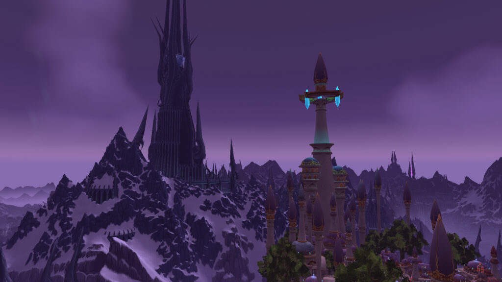 an image of dalaran and icecrown citadel from the wow expansion wrath of the lich king