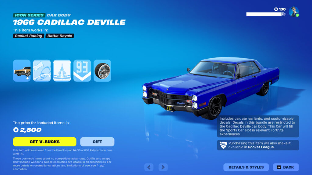 Snoop's 1966 Cadillac Deville vehicle in Fortnite