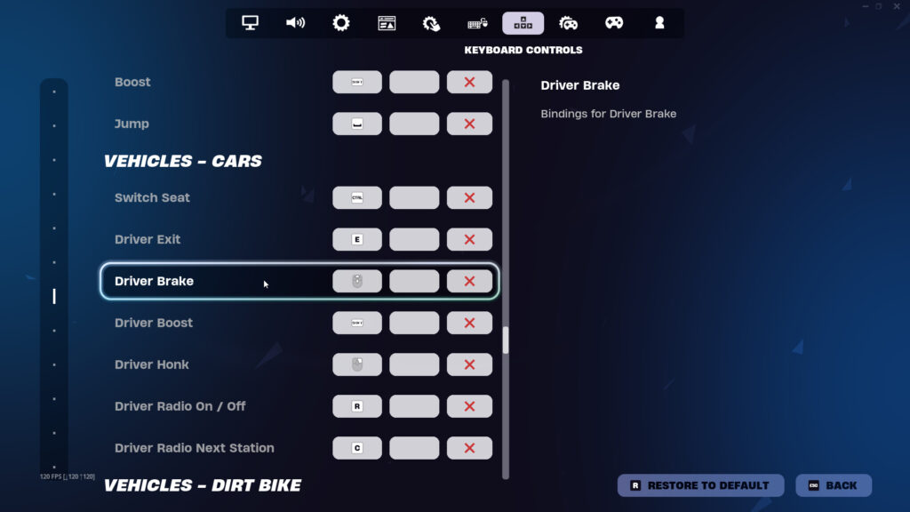 Fortnite car glitch settings menu