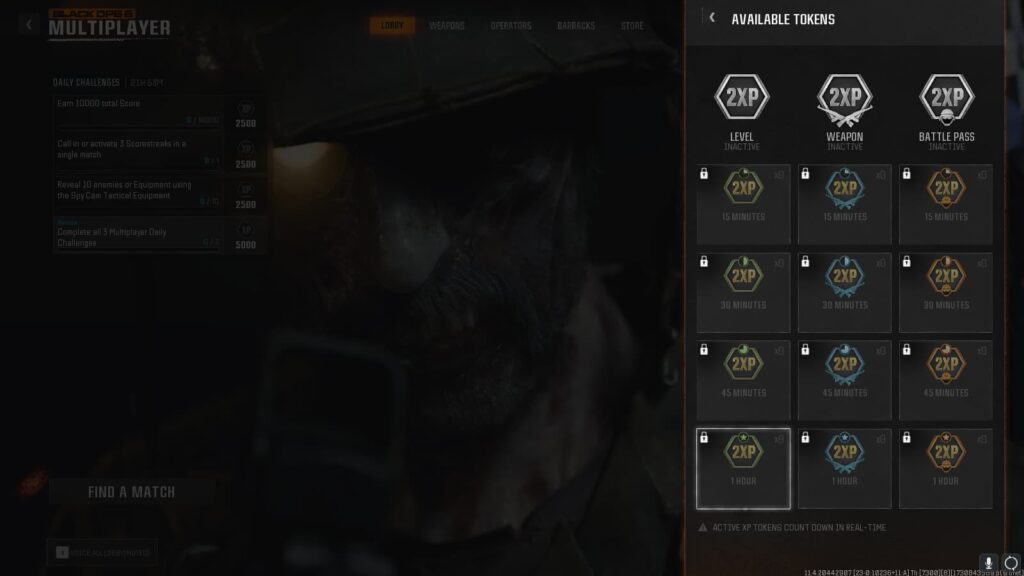 Available 2XP tokens in Black Ops 6.