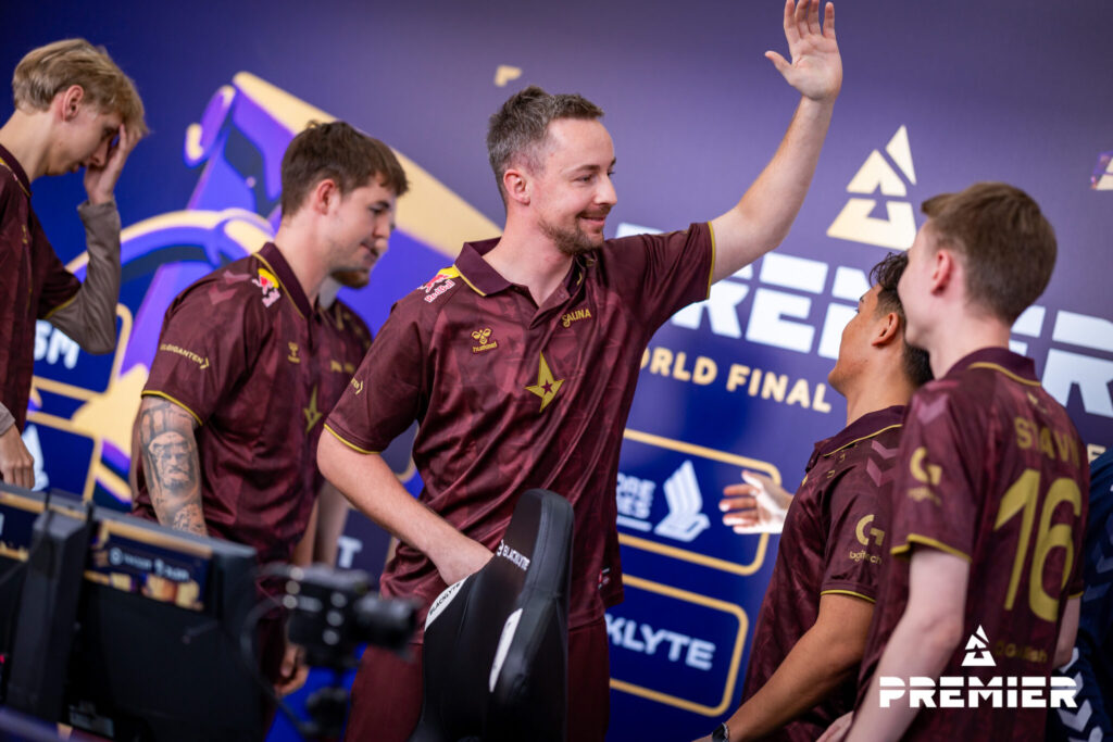 Astralis' CS2 players celebrate a victory at the BLAST Premier World Final 2024.