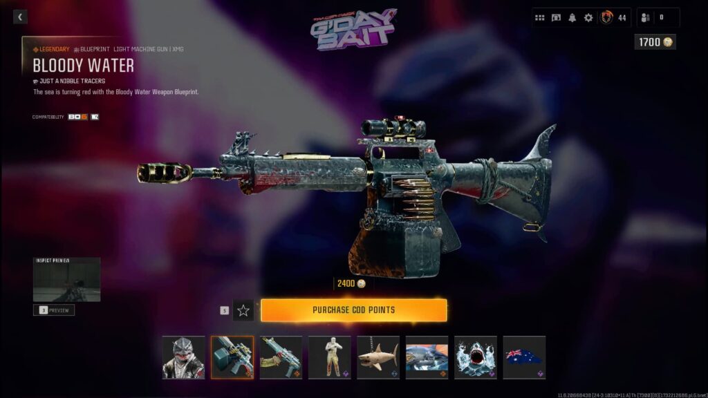 The Bloody Water shark skin blueprint for the XMG in Black Ops 6.