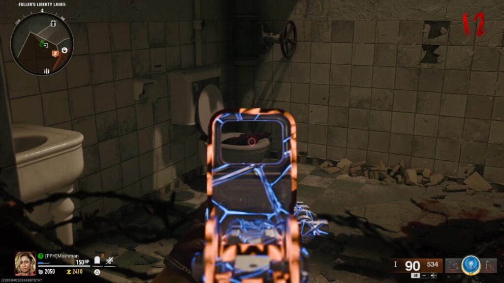 The pair of bowling shoes on the Liberty Lanes toilet.