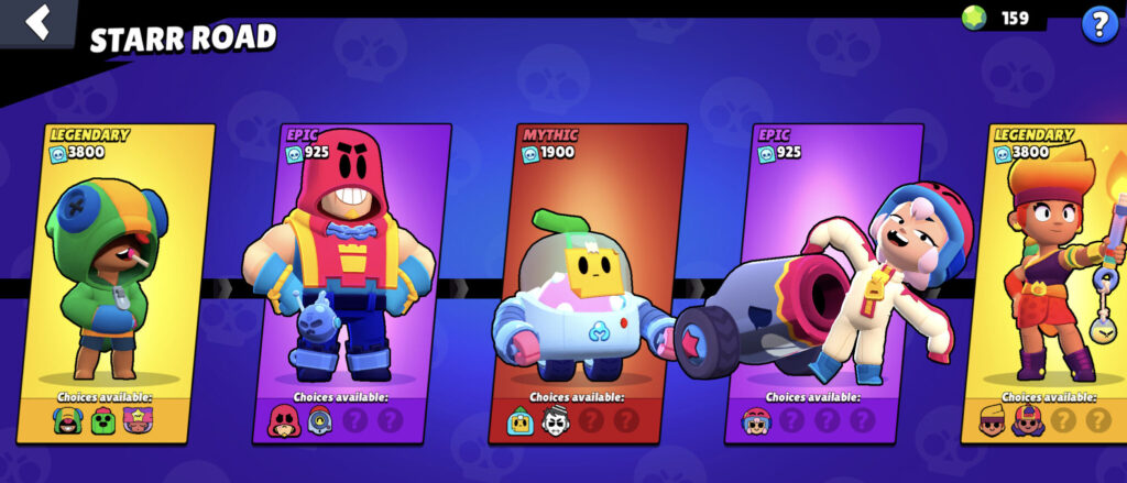Unlock brawlers in Brawl Stars for free on Starr Road — the screenshot shows characters and their price in the in-game currency Credits