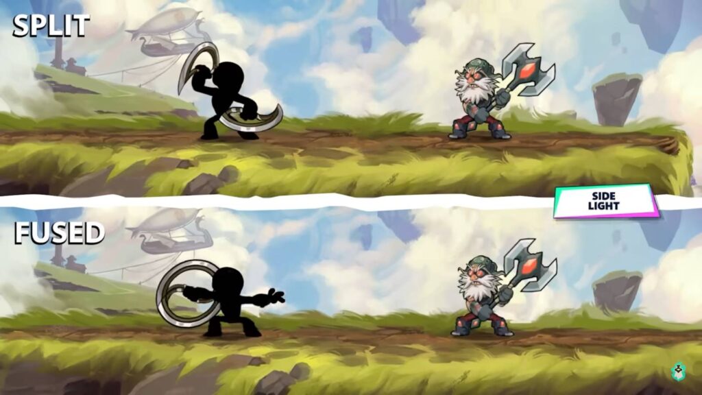 The image shows Brawlhalla Chakram in its Fused and Split forms: It’s a Brawlhalla new Weapon