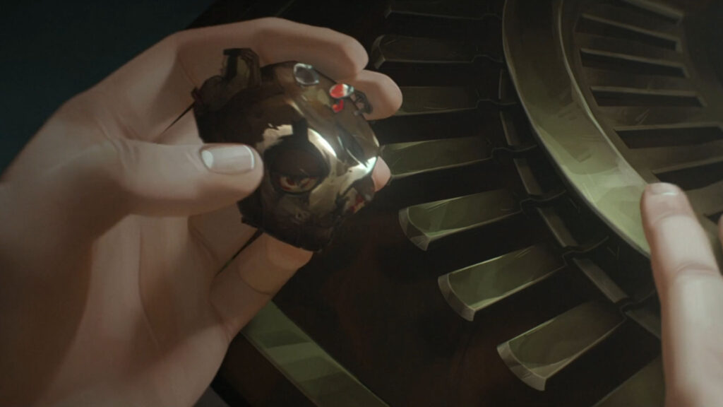 Caitlyn holds Jinx's monkey while looking at the air ducts at the end of Arcane Season 2.