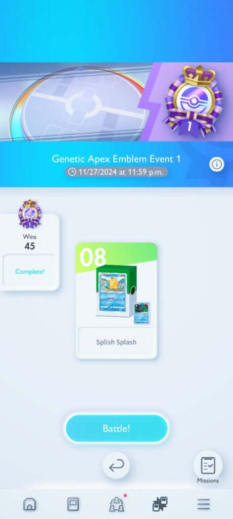 Genetic Apex Emblem Event 1 in Pokémon TCG Pocket