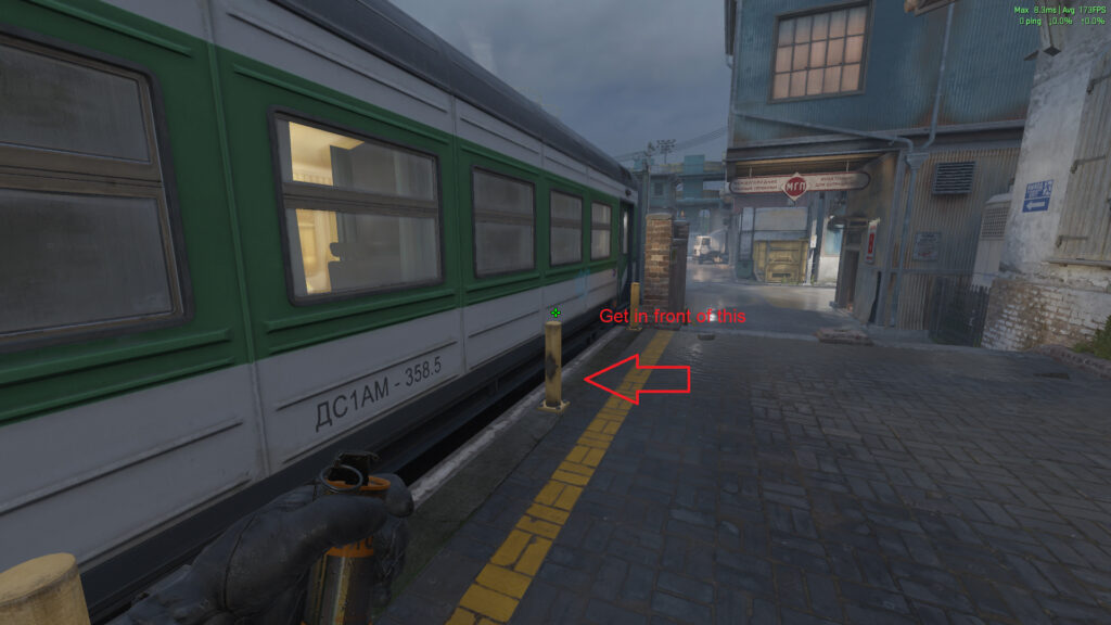 Scratched bollard in Train T-Spawn.