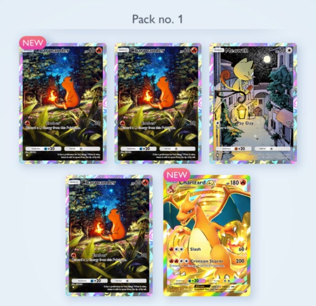 A God Pack pull in Pokémon TCG Pocket