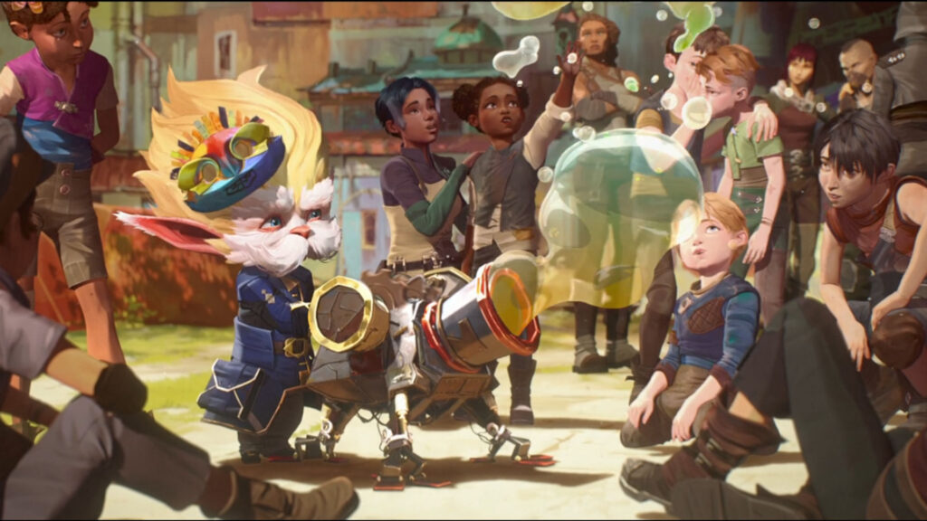 Heimerdinger entertaining kids in Arcane.