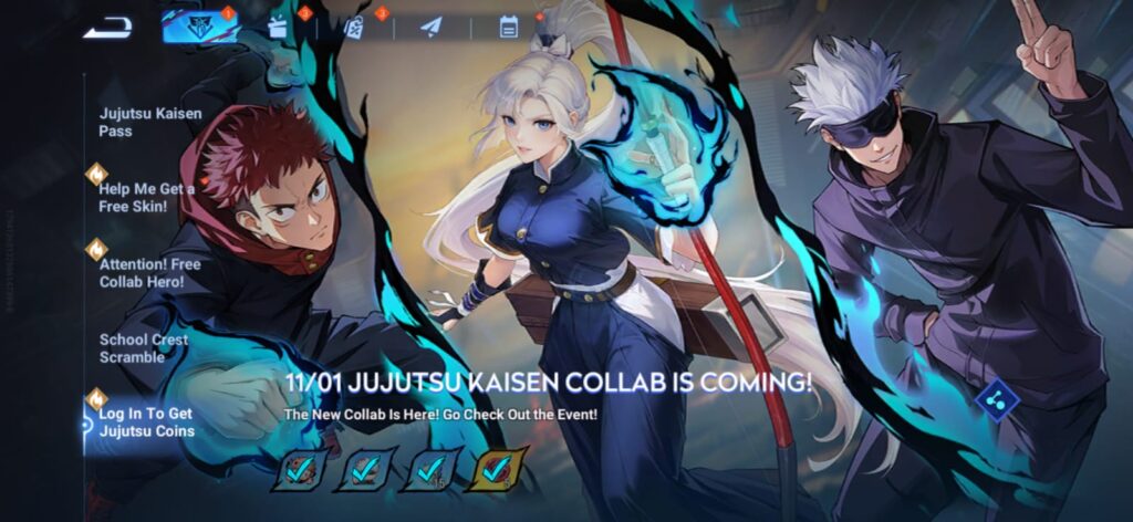 Log in to Jujutsu Kaisen event center to obtain 5 Jujutsu Coins among other free rewards.