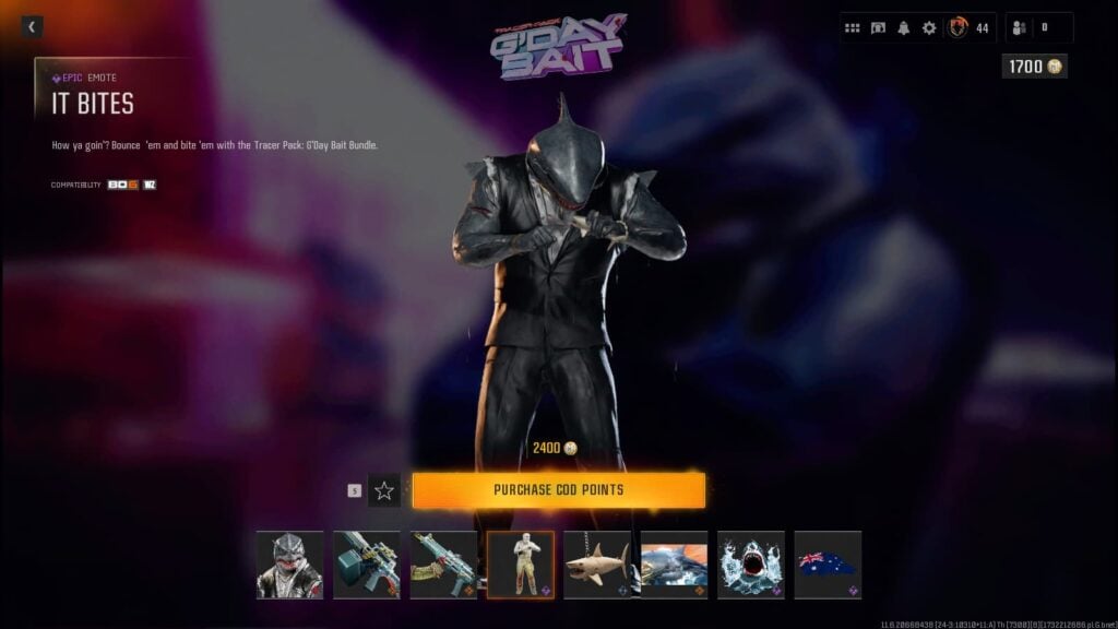 The It Bites emote being previewed by the shark skin in Black Ops 6.