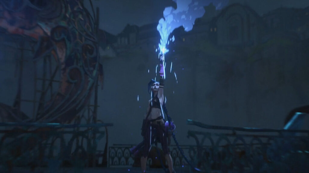Jinx lighting up the flare in Arcane.