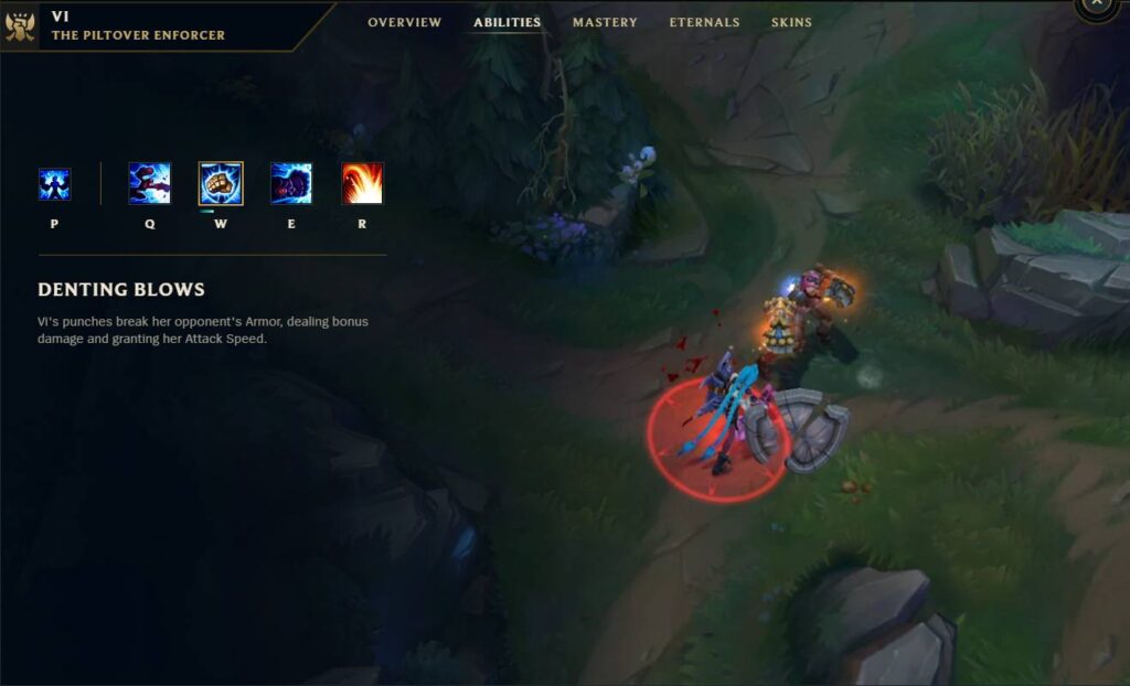 The W ability of Vi in LoL: description and stats.