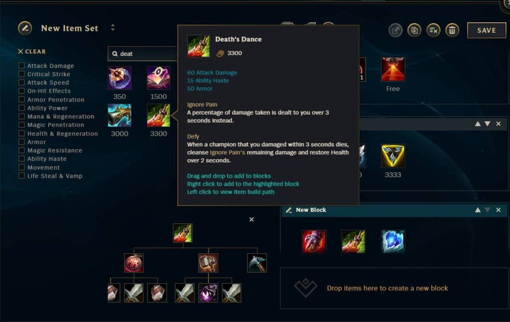 The item Death’s Dance can be used in an items build for Vi in LoL