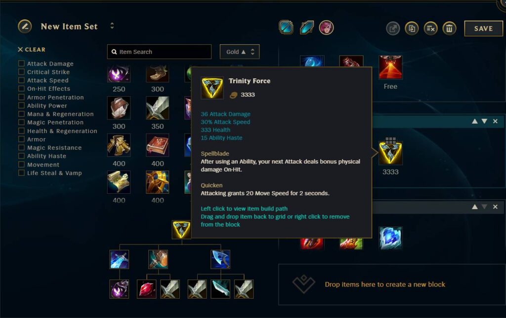 An item for Vi, a League of Legends Champion: Trinity Force