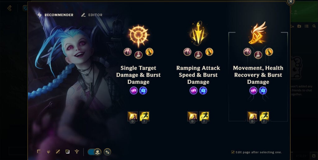 The image shows recommended spells for the Arcane character Jinx in her original game League of Legends: The guide LoL for beginners